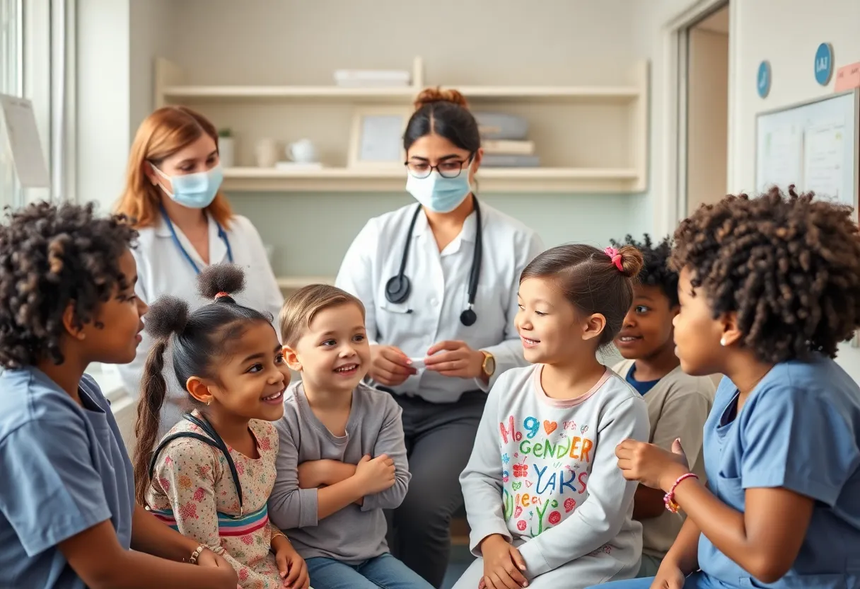 Children discussing healthcare with providers, emphasizing gender-affirming care.