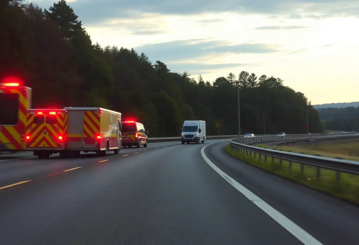 Emergency vehicles parked along Hampstead Bypass after a three-vehicle crash.