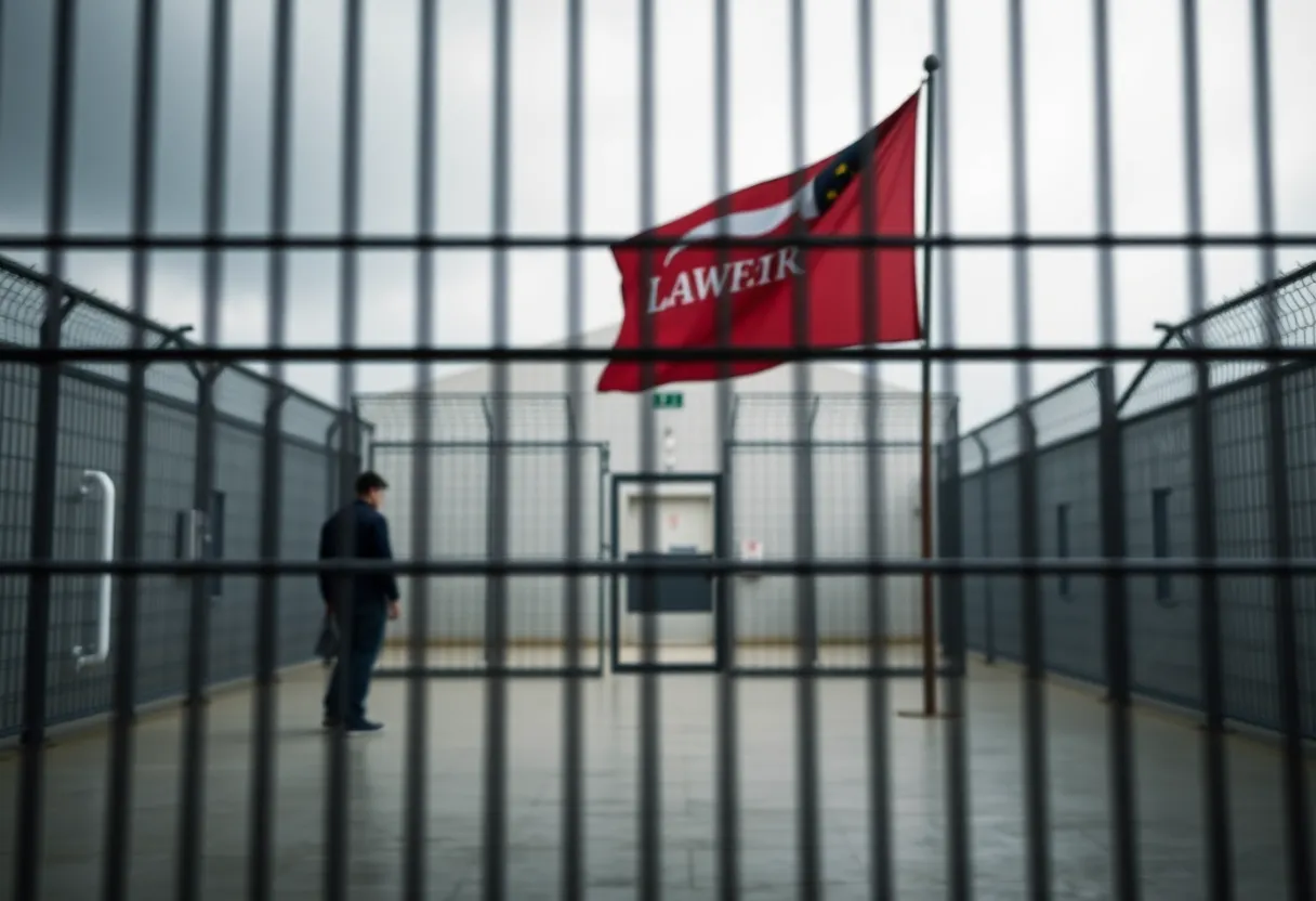 Artwork symbolizing immigration enforcement and legal rights