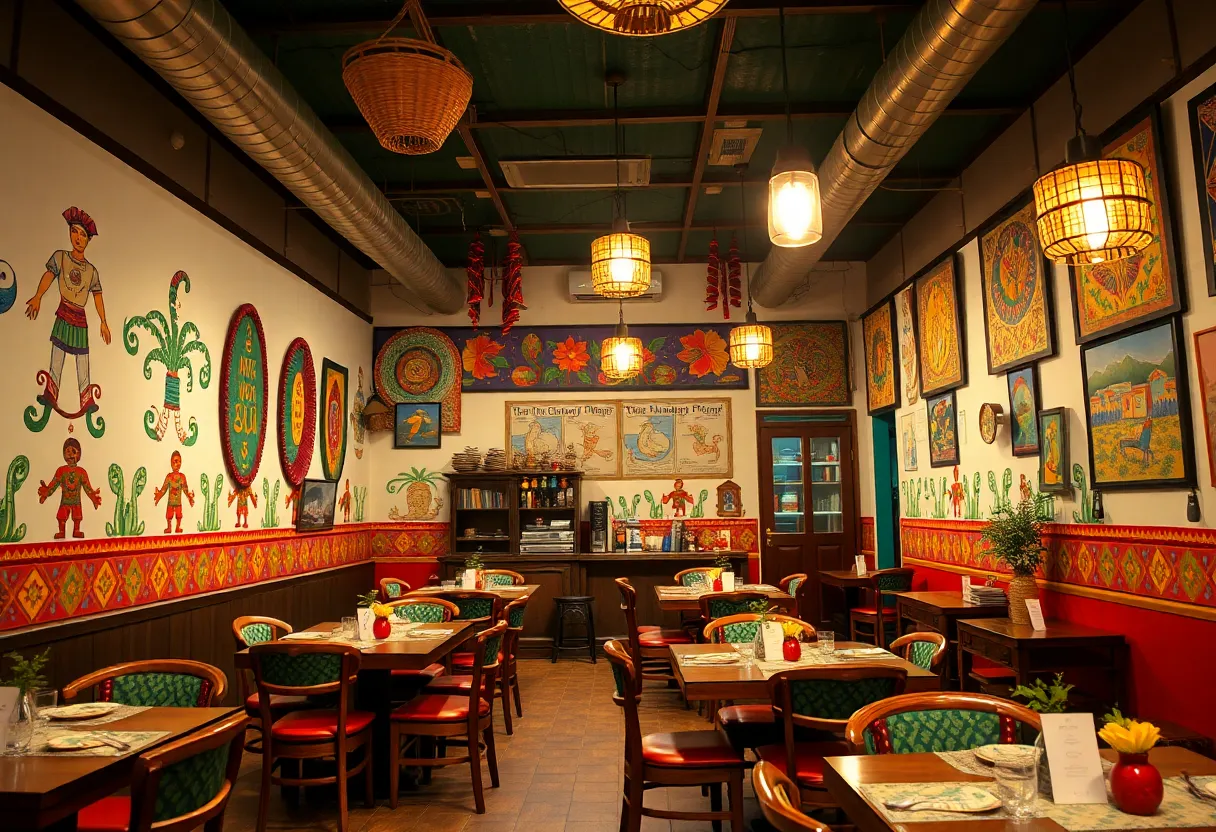 Interior view of Jano Ethiopian Restaurant with traditional Ethiopian decor and dining setup.