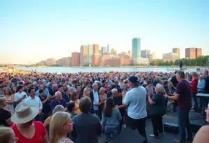 Live performance of Joe Bonamassa at Pier Six Pavilion with a scenic view of Baltimore