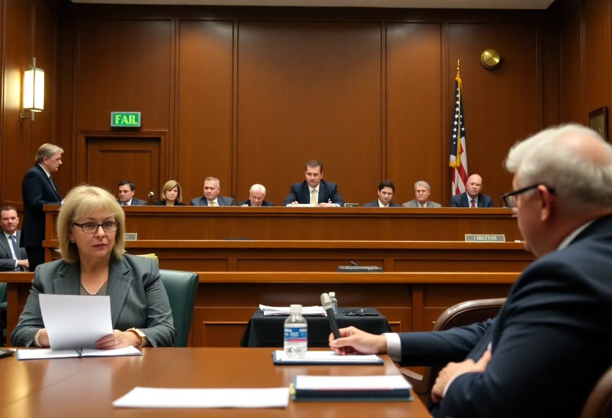 Courtroom scene during the Johnson & Johnson talc trial.