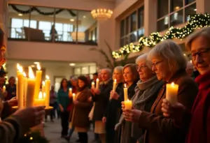 Community members participating in the candle lighting ceremony at Johns Hopkins Bayview Medical Center