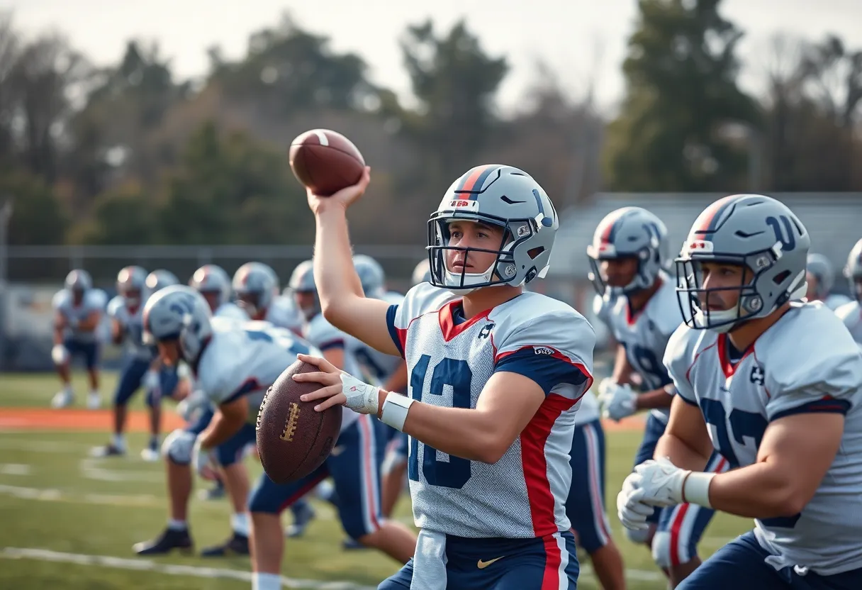 Baltimore Ravens quarterback practicing on the field