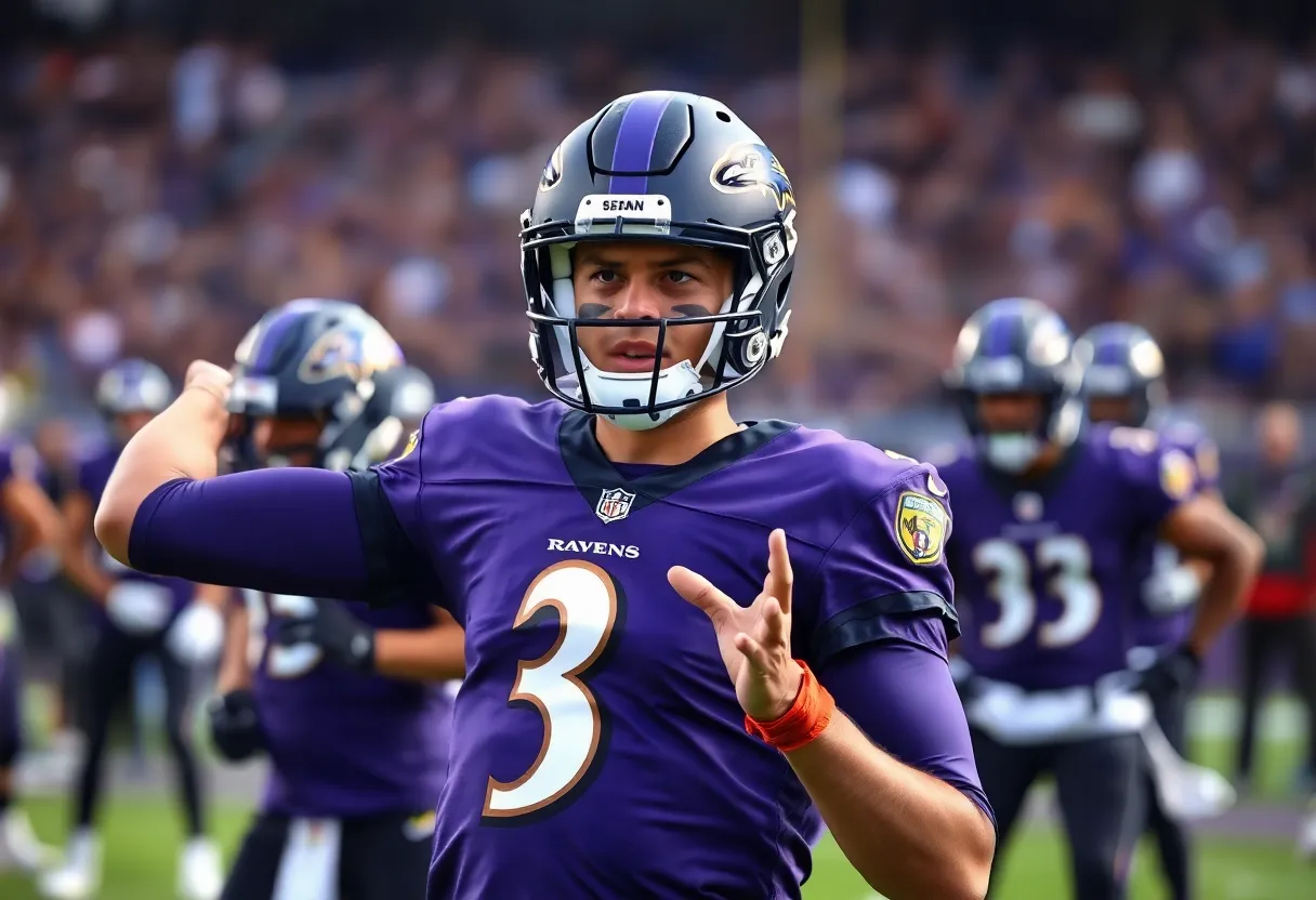 Baltimore Ravens quarterback in practice