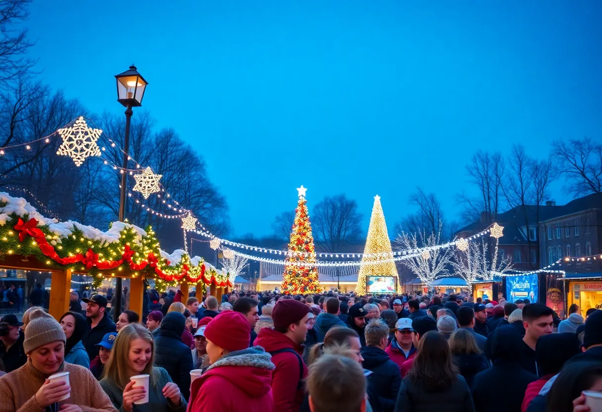 Crowd gathered at the Lighting of the Quads event at Johns Hopkins University.