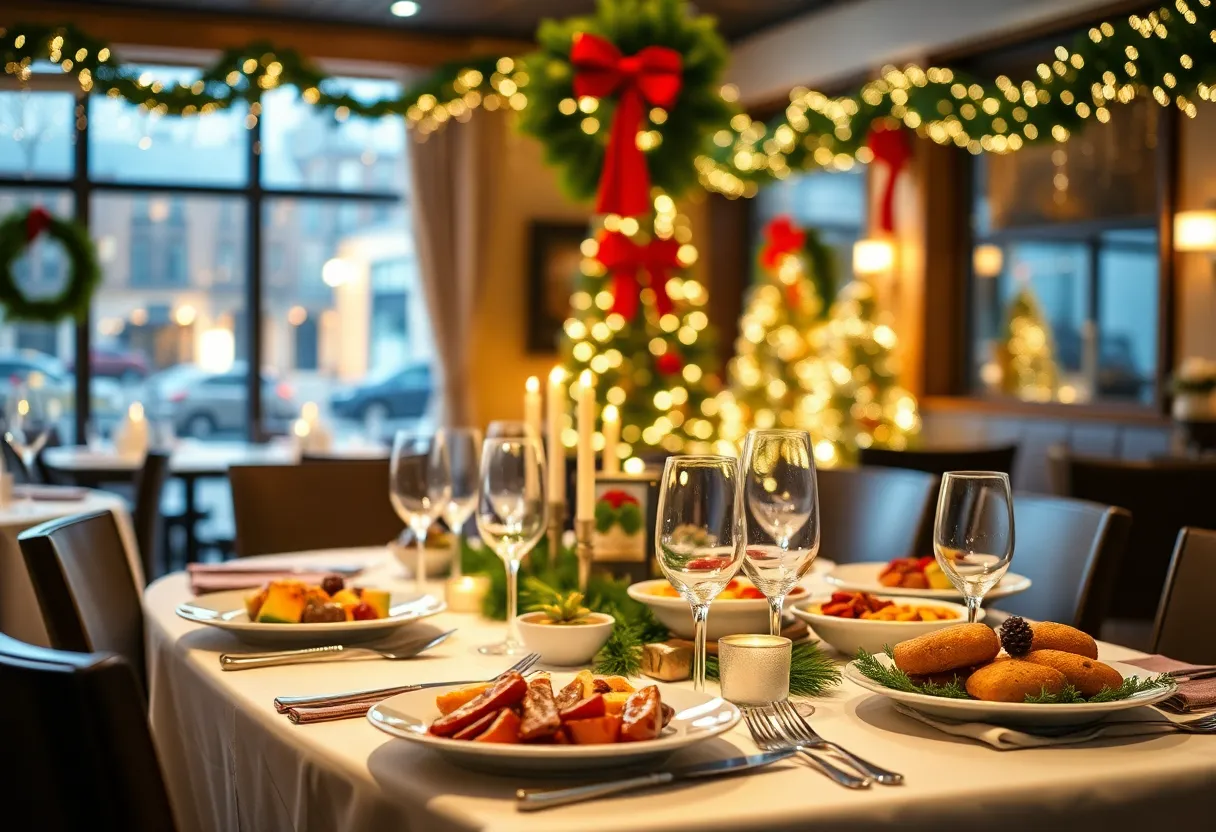 Festive Christmas dinner table in a Maryland restaurant