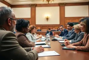 Diverse group of lawmakers in a government meeting