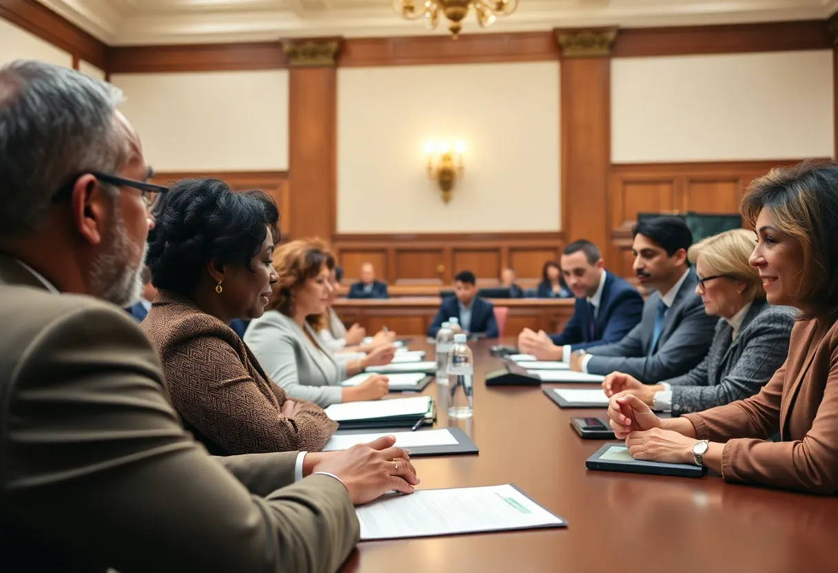Diverse group of lawmakers in a government meeting