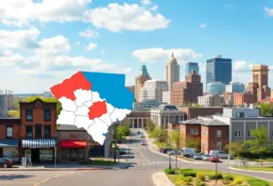 Artistic representation of Maryland's political landscape with focus on redistricting and local businesses in Baltimore.