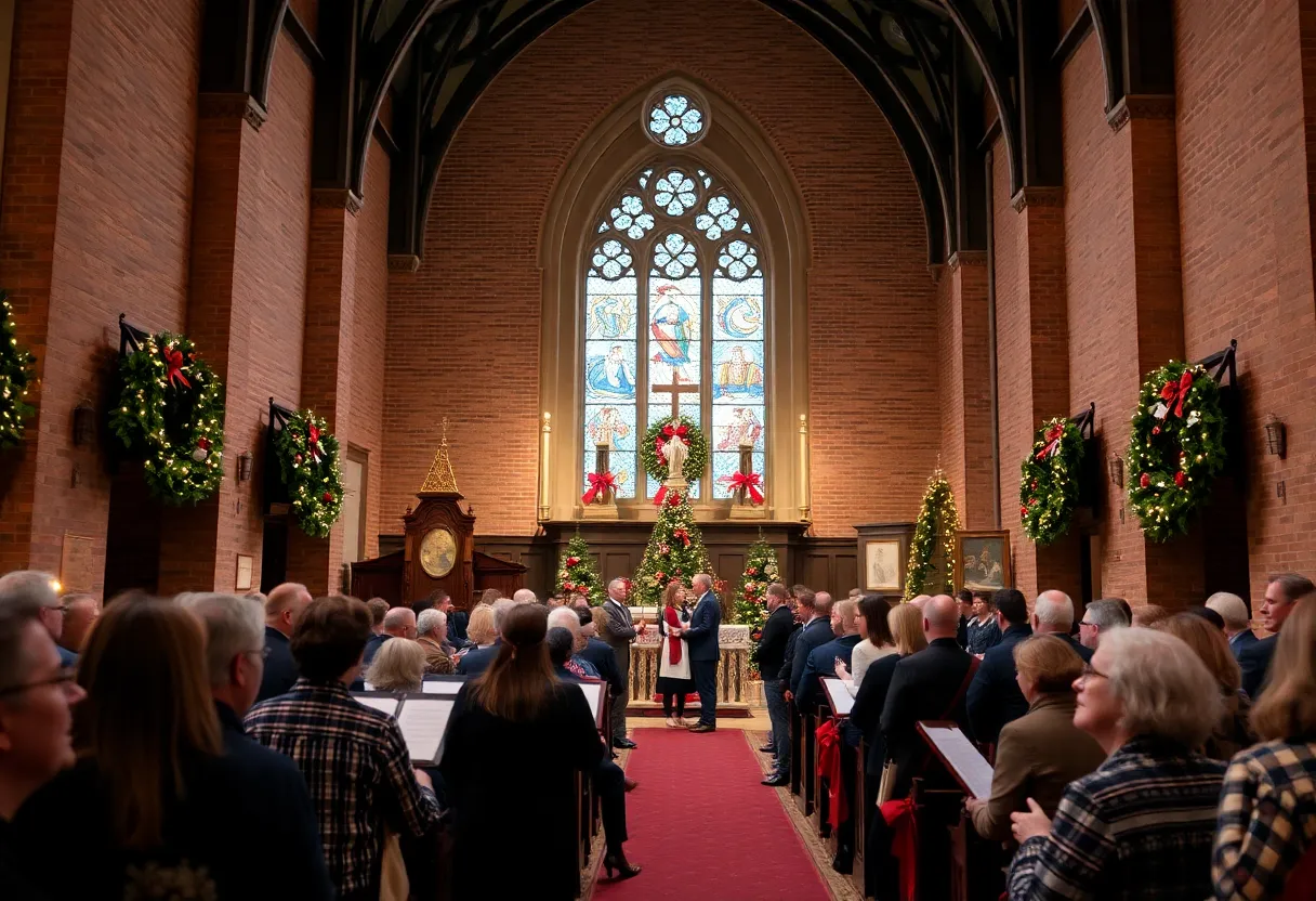 Community members enjoying the reopening of Mount Vernon Place United Methodist Church with musical performances and a pop-up holiday bookshop.