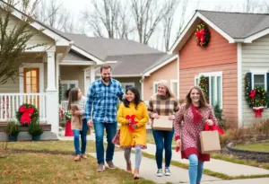 Families celebrating in front of their new homes in East Baltimore