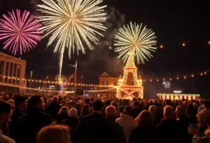 Fireworks lighting up the night sky during New Year's Eve celebrations in Maryland with vibrant community events.