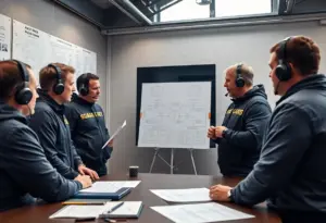 Football coaches discussing strategies during a coaching change meeting