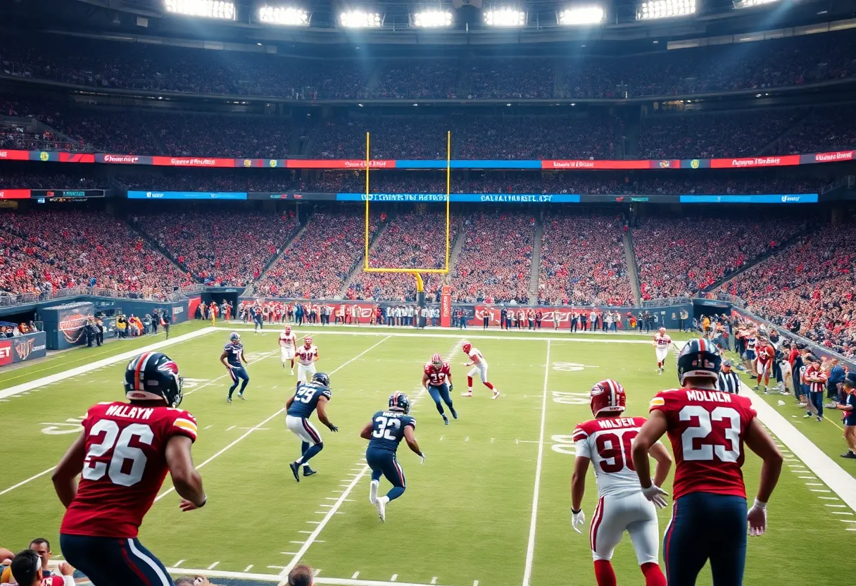 NFL players competing in a high-stakes match with fans in the stands