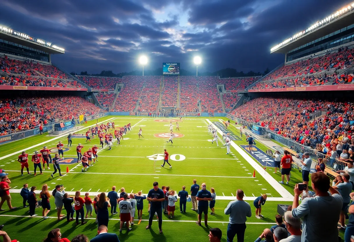 Fans and players at the Overtime Nationals High School Football Championship