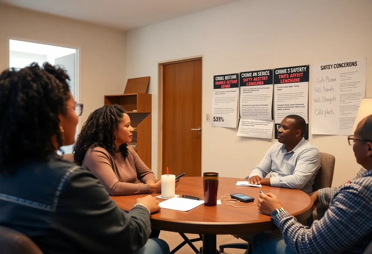 Residents discussing crime concerns at Pleasant View Apartments