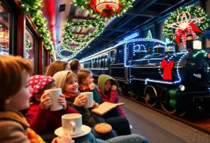 Families enjoying the Polar Express event at the B&O Railroad Museum