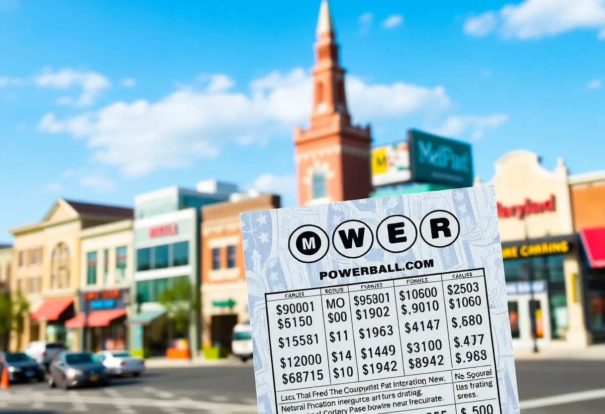 Powerball lottery ticket with Maryland landmarks