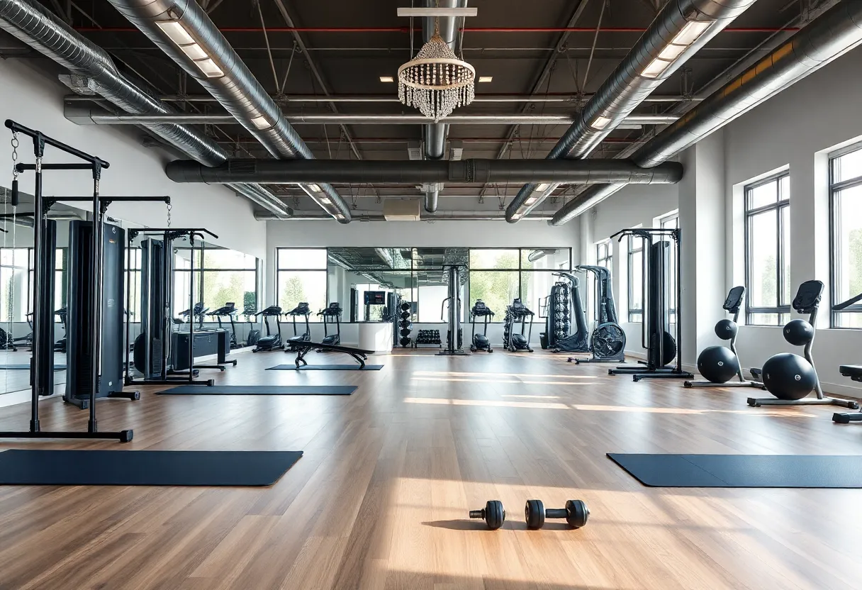 Interior of a Pvolve fitness studio with workout equipment.