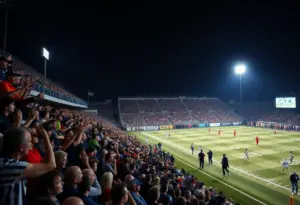 NFL game between the Rams and Seahawks under stadium lights