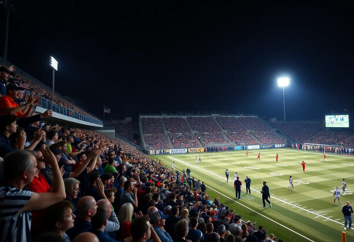 NFL game between the Rams and Seahawks under stadium lights