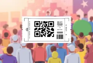 Illustration of a lucky lottery ticket with QR code.