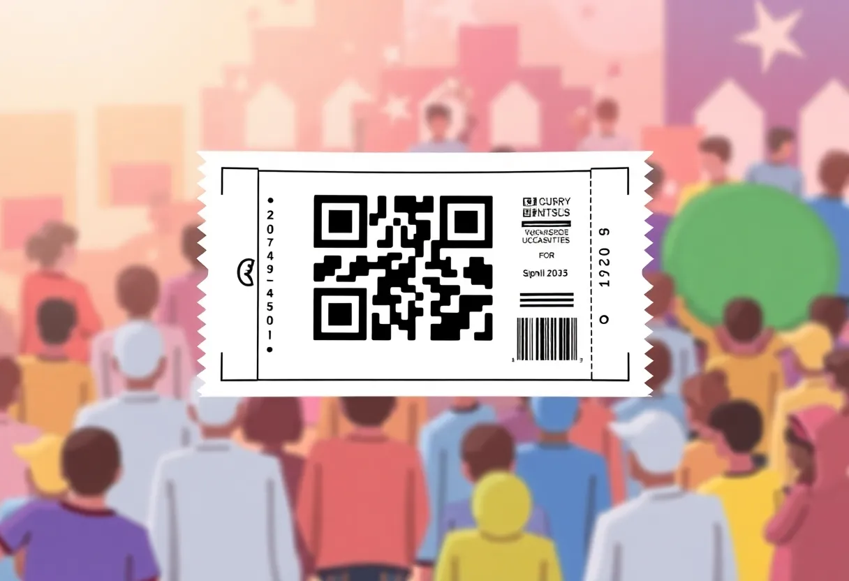 Illustration of a lucky lottery ticket with QR code.