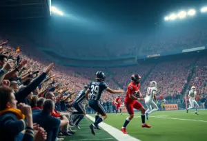 Football game between Ravens and Patriots with players in action