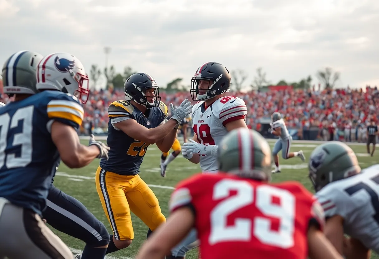 Football game action between the Baltimore Ravens and Pittsburgh Steelers.