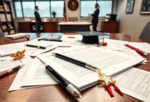 Office setting depicting résumé scrutiny