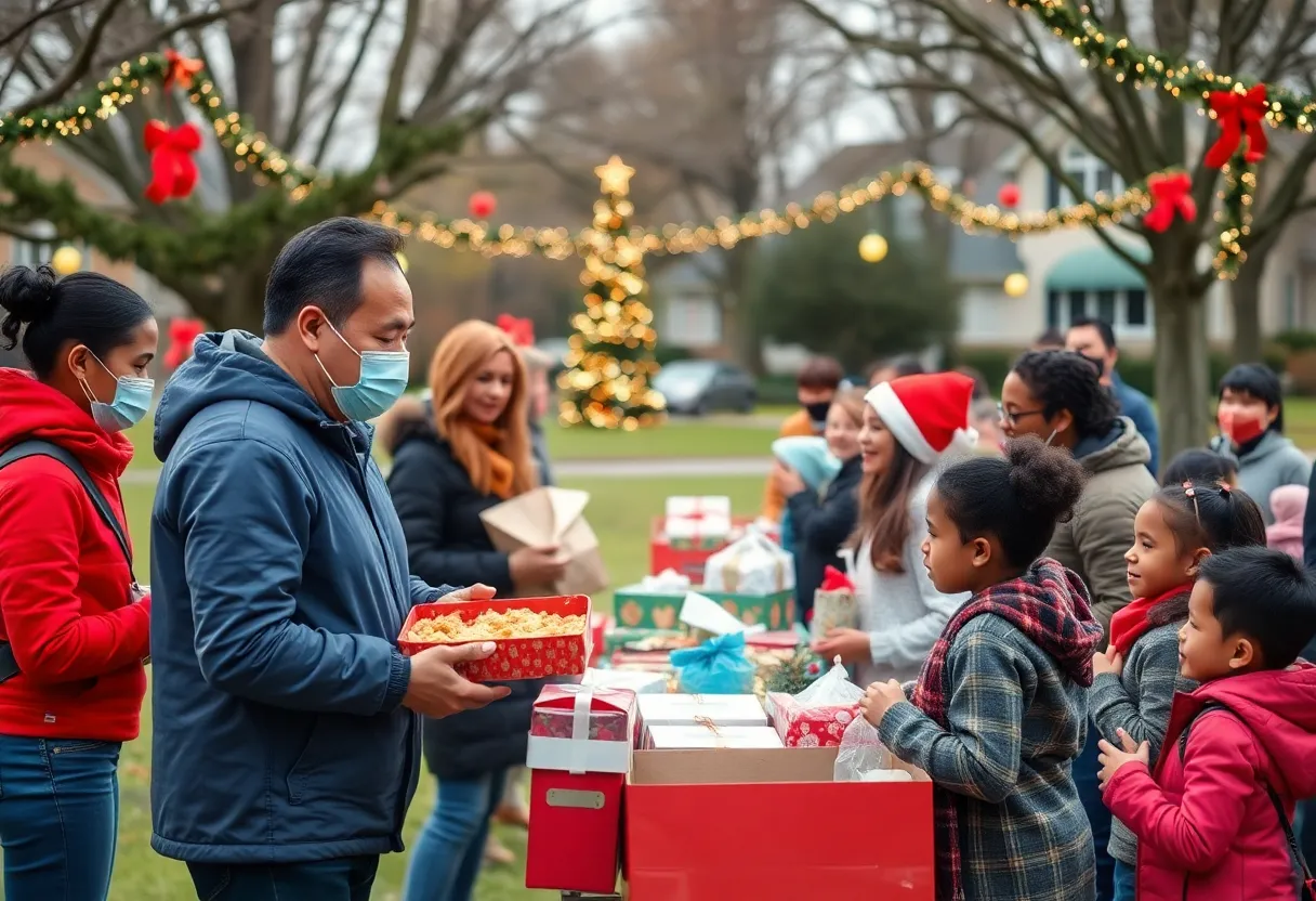 Community volunteers distributing meals and gifts during the Safe Streets holiday event in Baltimore