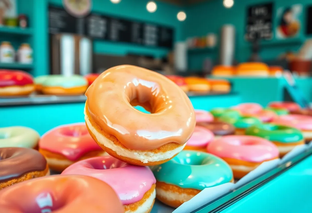 A variety of freshly made glazed donuts at Sandy Pony Donuts