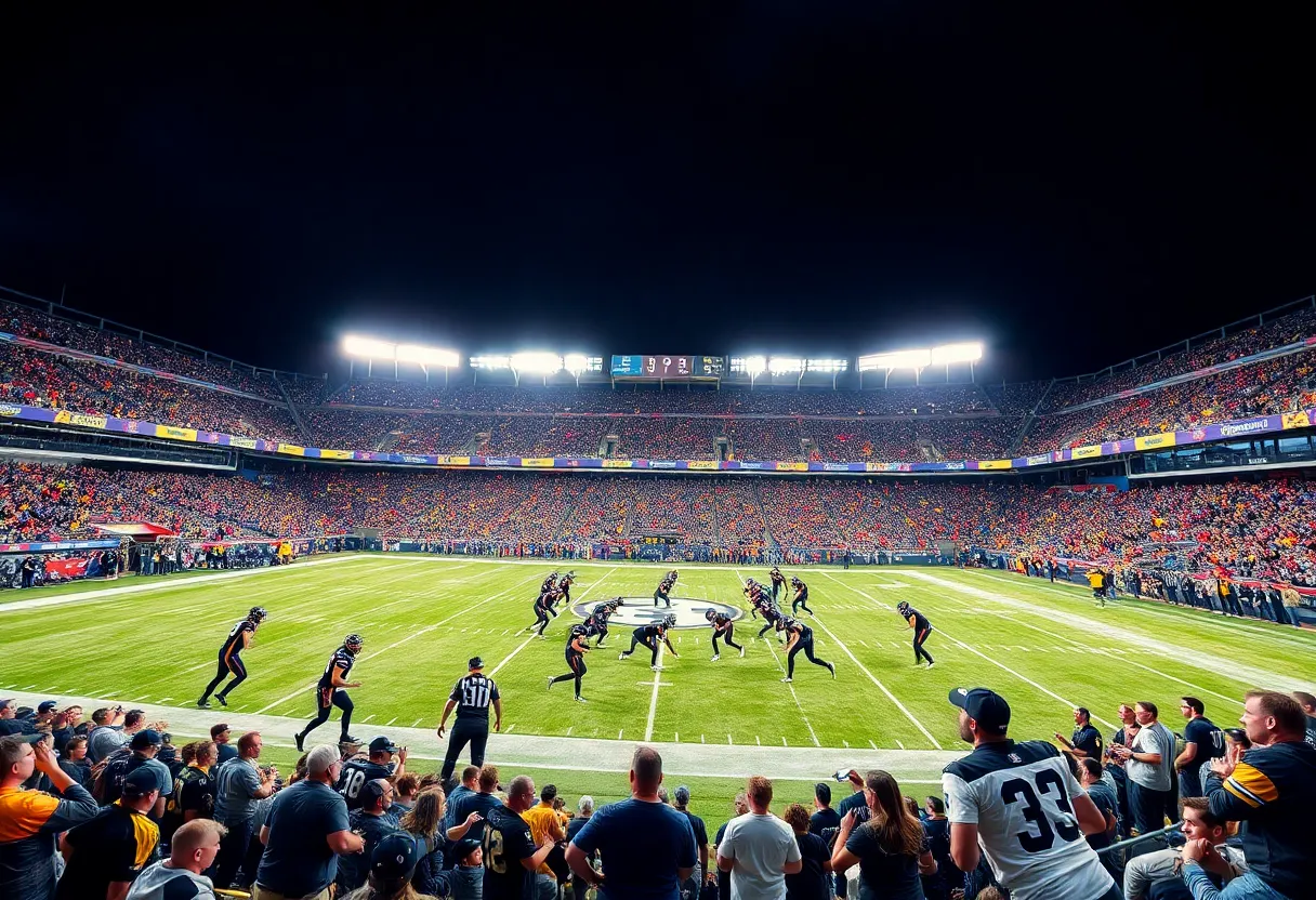 Football players from the Steelers and Ravens competing in a game.