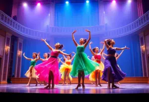 Dancers performing on stage at Studio A's 25th anniversary recital.