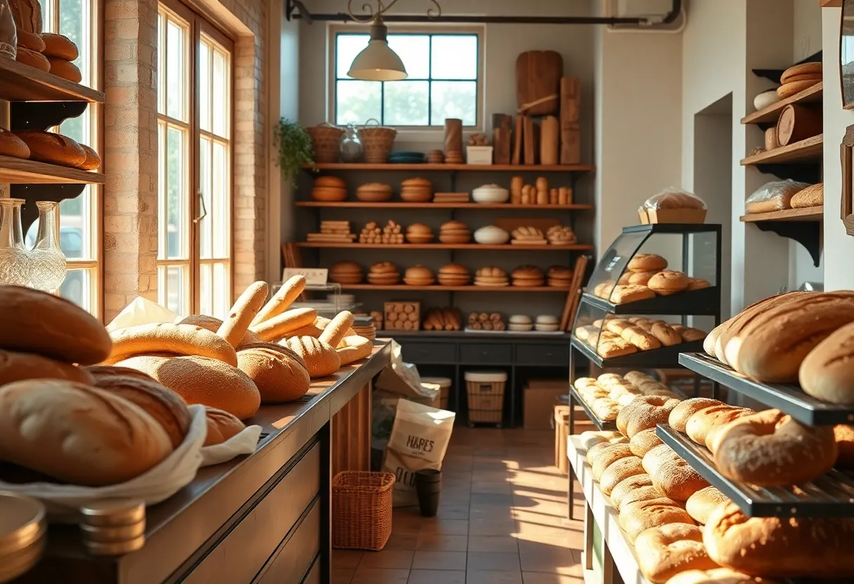 Interior view of The Breadery bakery showing fresh bread and baked goods