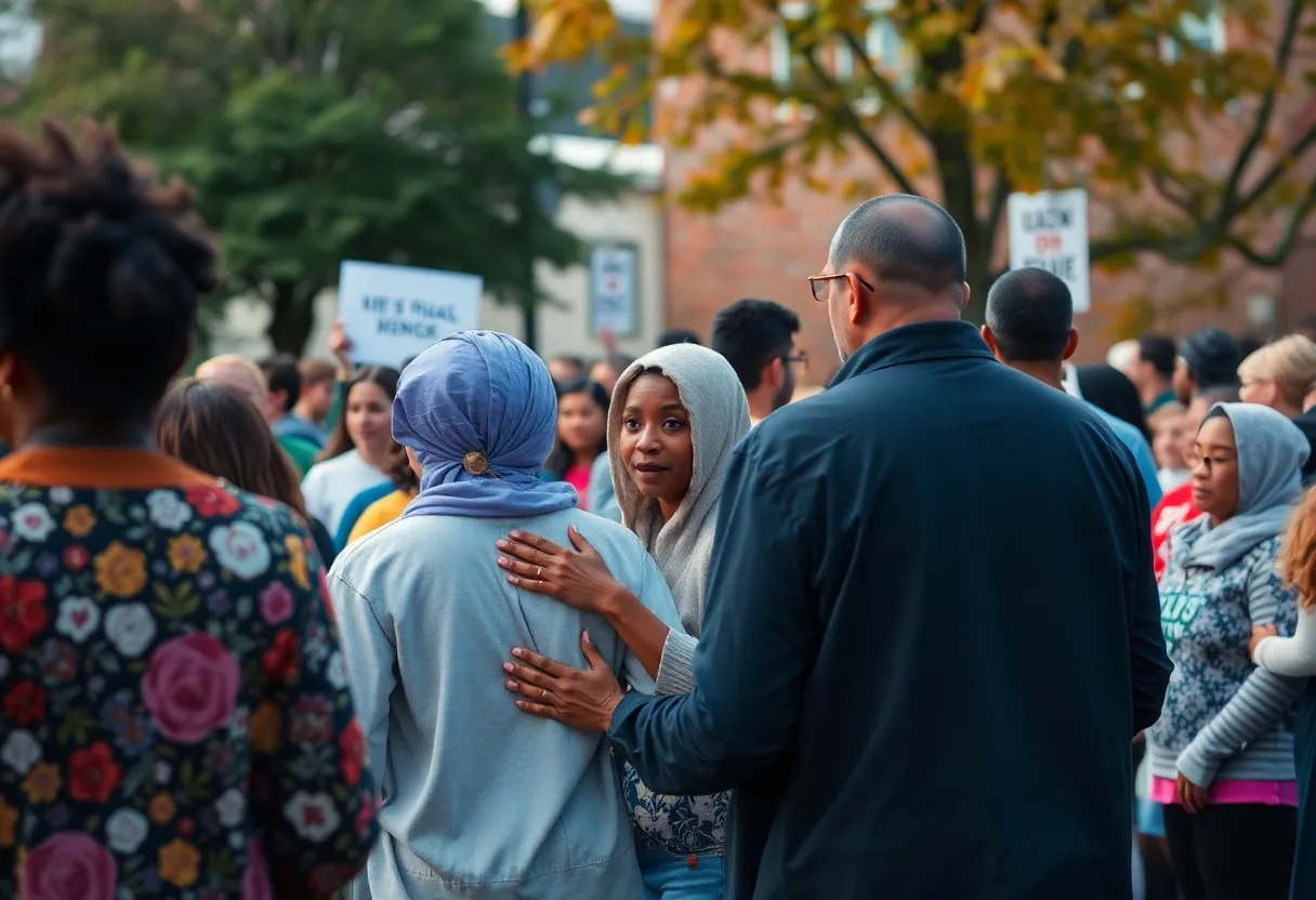 Community gathering in Towson providing support after mass shooting incident.