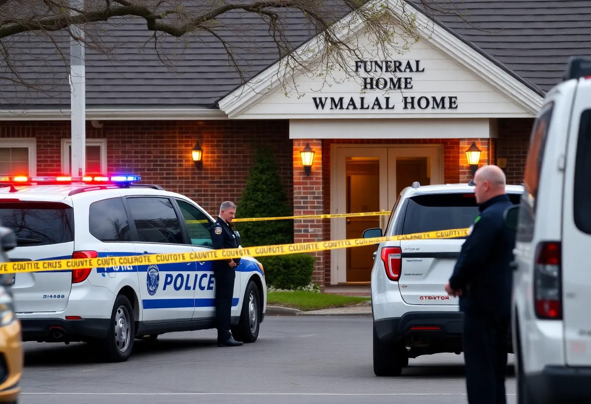 Police vehicles at the crime scene of a mass shooting in Towson, Maryland.