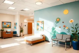 Art installations in a modern healthcare facility