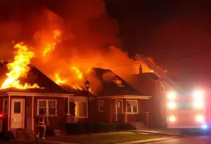 Firefighters responding to a two-alarm fire in vacant homes