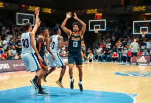 UMBC women's basketball team celebrating on the court after their win
