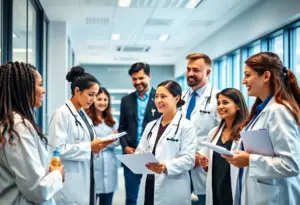 Professionals collaborating in a healthcare office