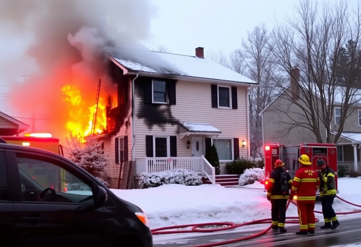 Firefighters responding to a house fire on Christmas Day in Westminster, Maryland.