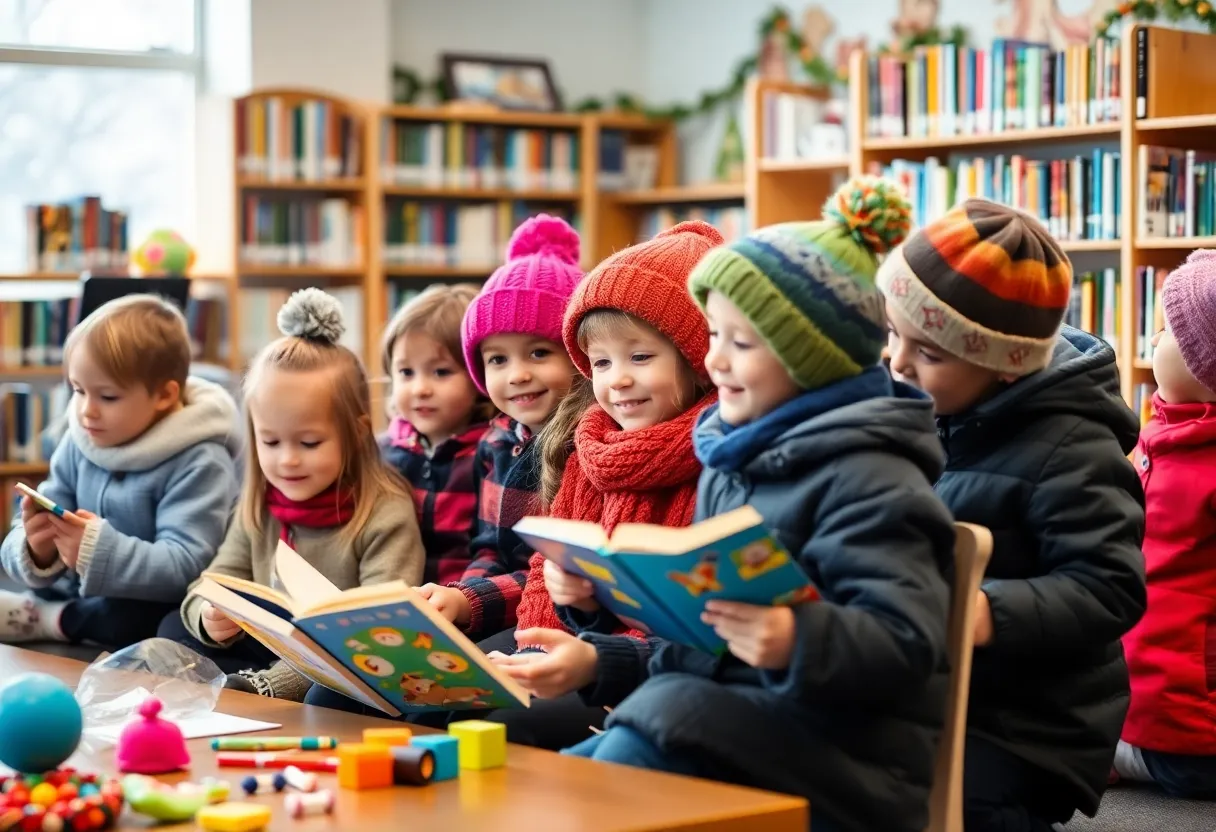 Children participating in winter activities at the library