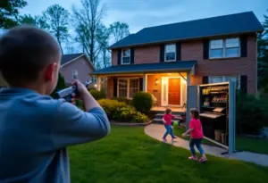Image depicting firearm safety awareness in a residential area.