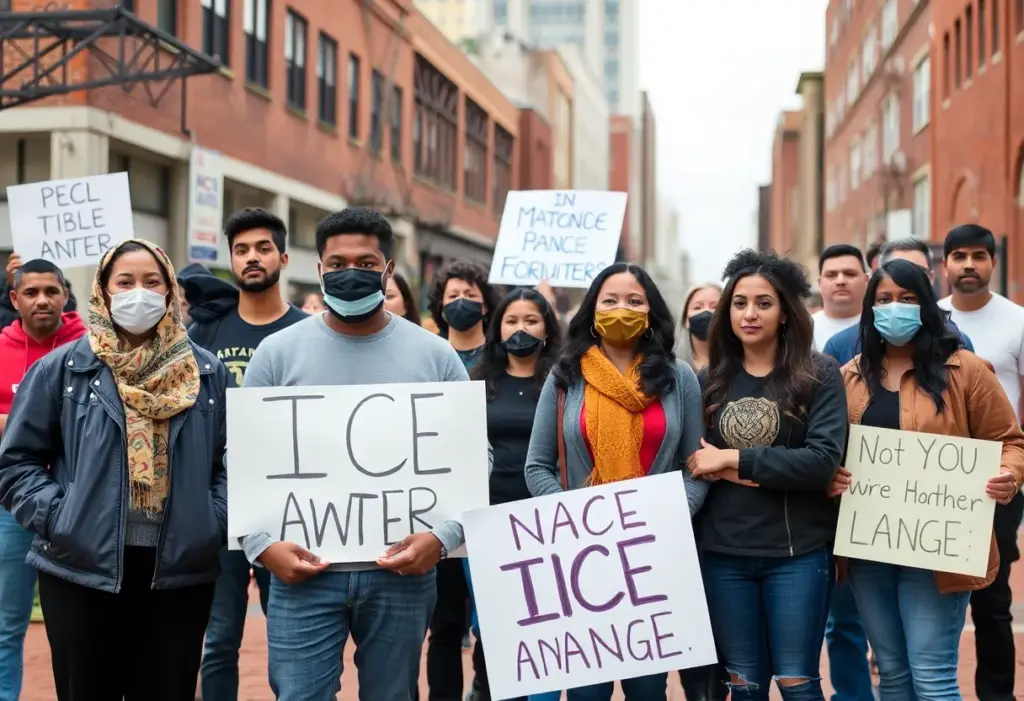 A group of community members expressing their concerns in Annapolis over ICE enforcement actions.
