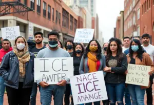 A group of community members expressing their concerns in Annapolis over ICE enforcement actions.
