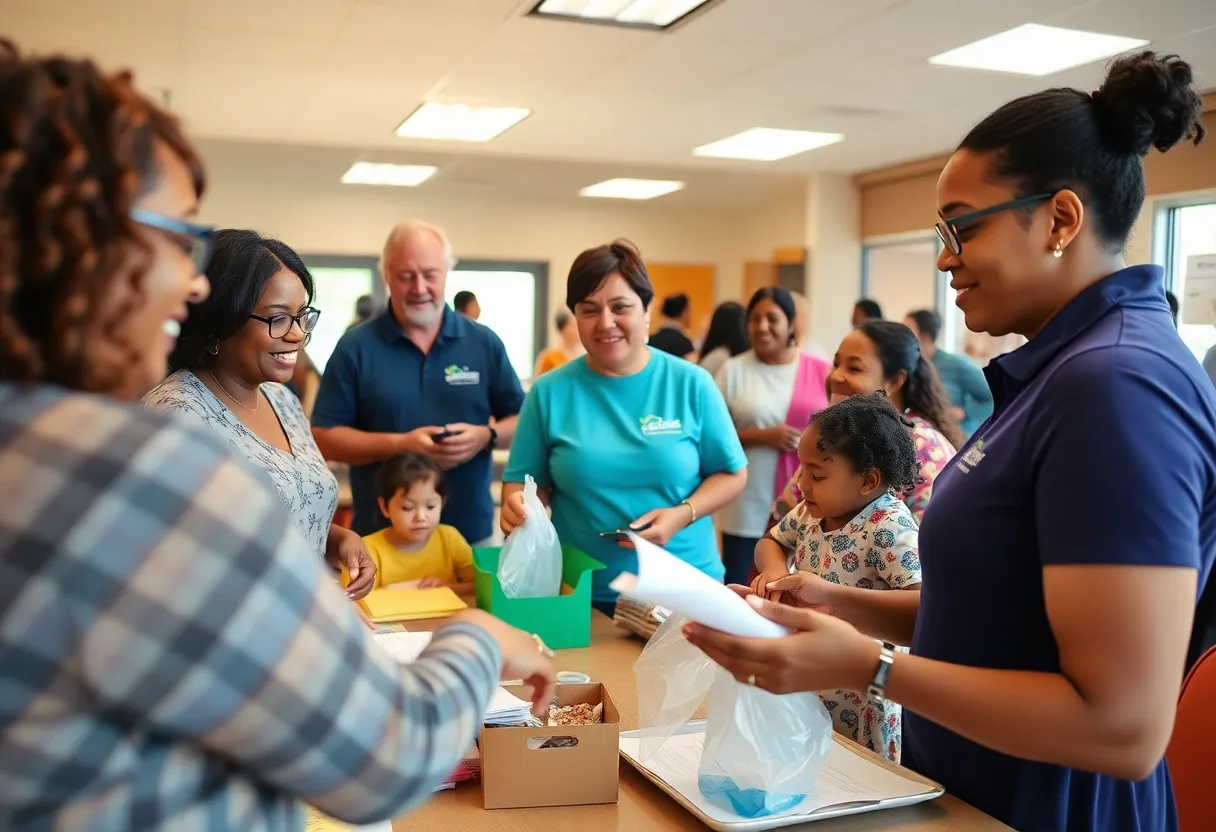 Volunteers assisting families at a community support center in Anne Arundel County