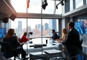 A bustling newsroom representing The Baltimore Banner