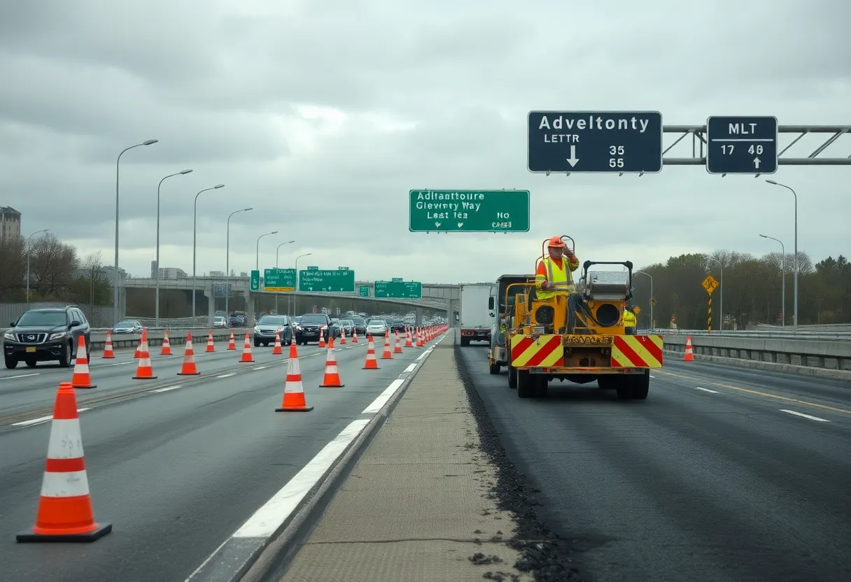 Construction work on the Baltimore Beltway with traffic cones
